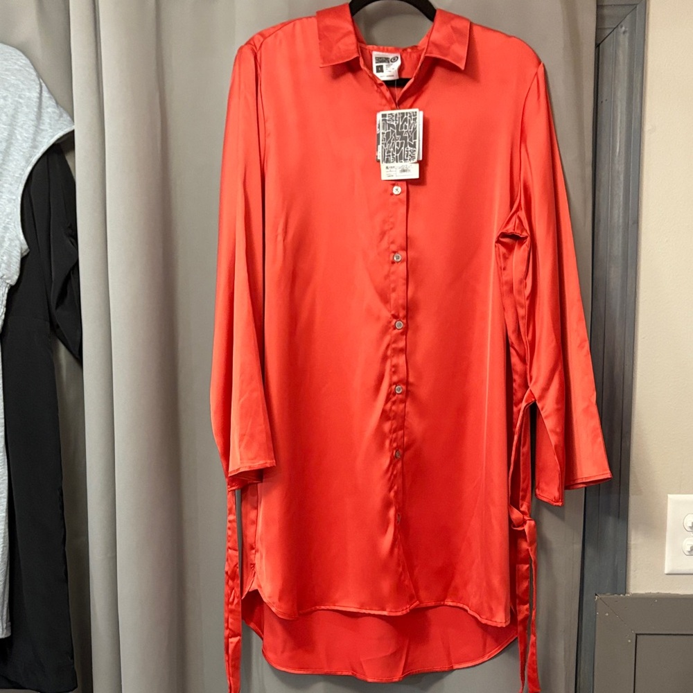 Bright Red Button-Up Shirt